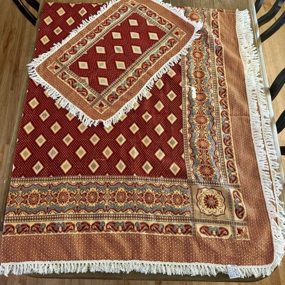 Tufail Tex Multan Pakistan Bed‎ Cover & Sham Fringe Red Gold Boho Indie Tapestry